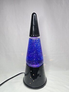 Vintage Lava Lite Lamp Wizard Blue/Purple Liquid Glitter Black Base RARE